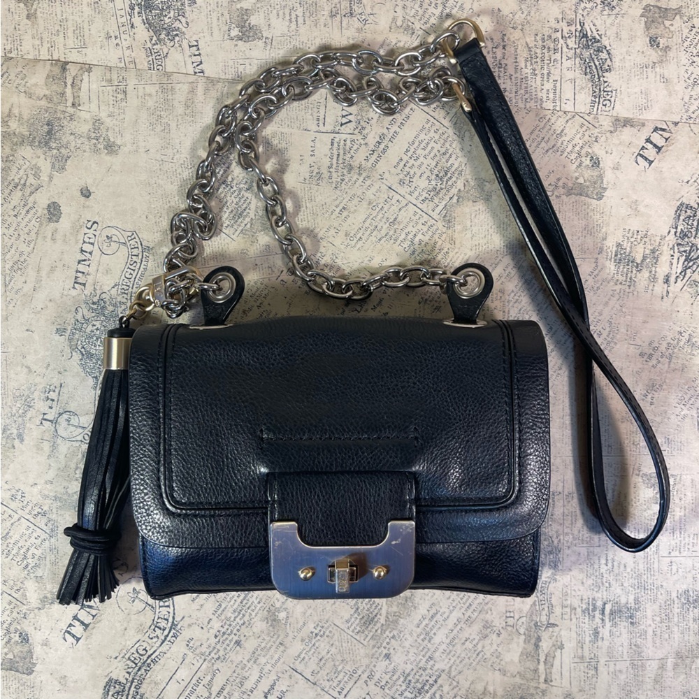 Diane von Furstenberg Mini Harper Leather Crossbody Bag Tassel Turn Lock Black